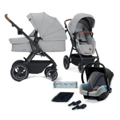 Kinderkraft B-TOUR 3in1 Kinderwagen Light Grey Inkl. Autositz, Adapter, Fußsack, & Regenschutz