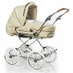 HESBA Condor Coupe Kinderwagen Außen 298 Innen 718 Räder Weiß 30 Cm, Ledergriff Braun