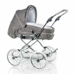 HESBA Condor Coupe Kinderwagen Außen 767 Innen 109 Räder Weiß 30 Cm, Ledergriff Grau