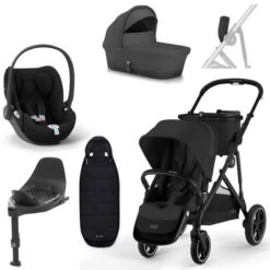 CYBEX Gazelle S Kinderwagen Moon Black + Cloud T I-Size + Zubehör Bundle