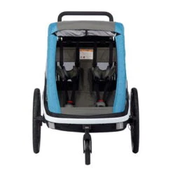 Hamax Avenida Twin Fahrradanhänger Petrol Blau Mit Federung - Inkl. Deichsel & Buggyrad -Kinderreise Angebote Store ham400010 avenida petrolblue stroller wheel front 1