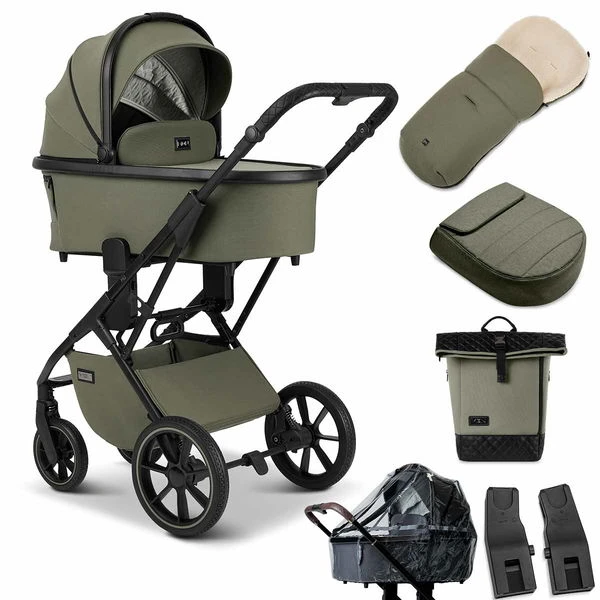 Moon Piú Kombi-Kinderwagen Moss Green/black Matt Zubehör Bundle 1 Moon Piú Kombi-Kinderwagen Moss Green/black Matt Zubehör Bundle