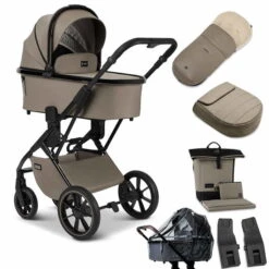 Moon Piú Kombi-Kinderwagen Mud/black Chrome Zubehör Bundle