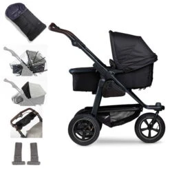 Tfk Mono 2 Kombi Kinderwagen Schwarz Luftrad-Set Bundle Mit Cupholder